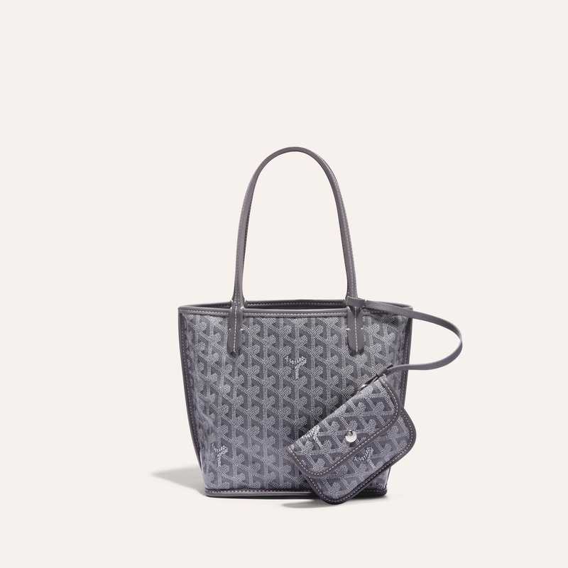 颜色: 灰色, Goyard | 高雅德 Anjou Mini男女黑色帆布/小牛皮手提包 ANJOUSMINCG01TY01P（十一色可选）