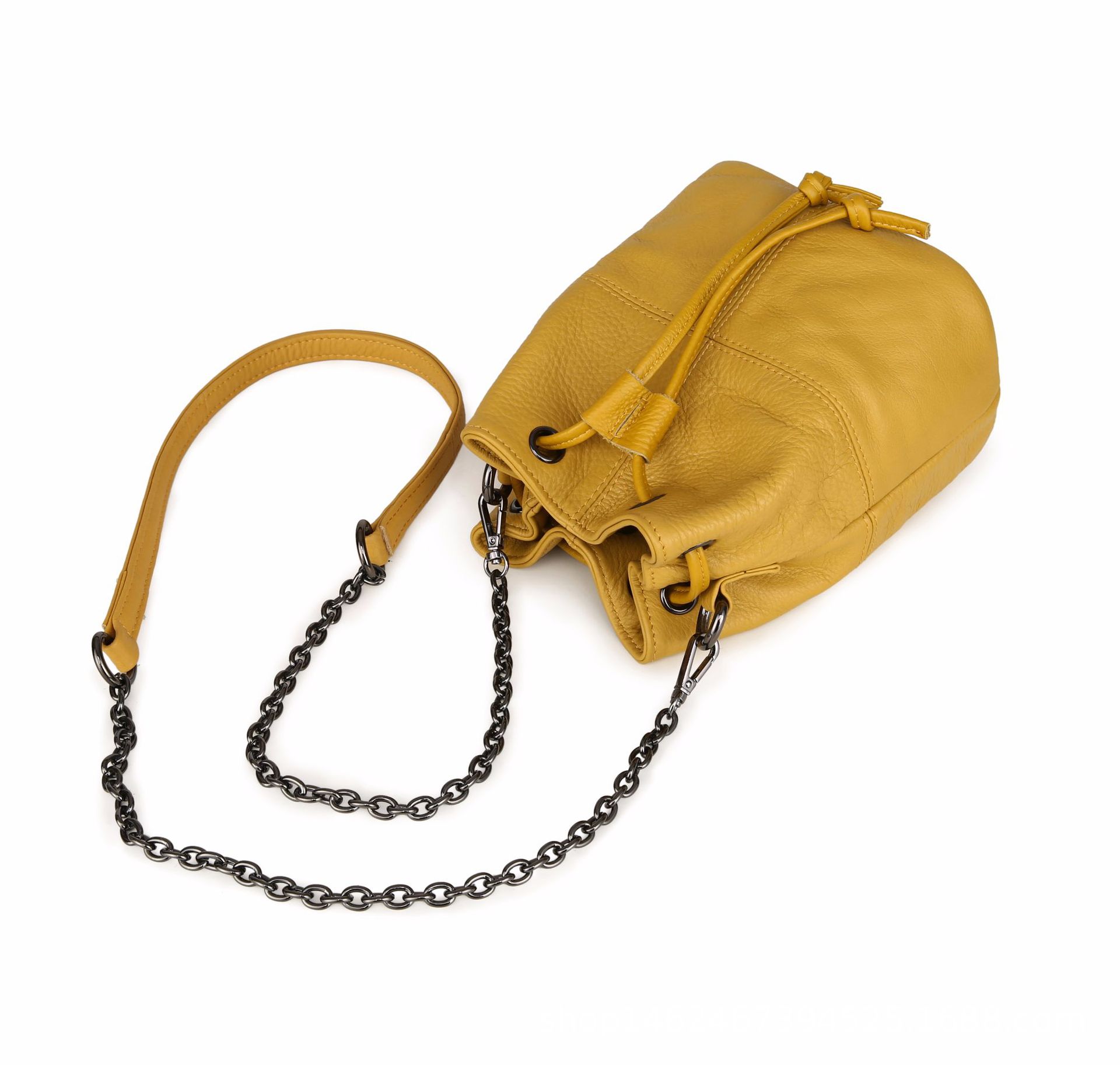 YeeCollene | 2023爆款Mini水桶包 迷你链条真皮包欧美ins风时尚单肩斜挎包, 颜色黄色