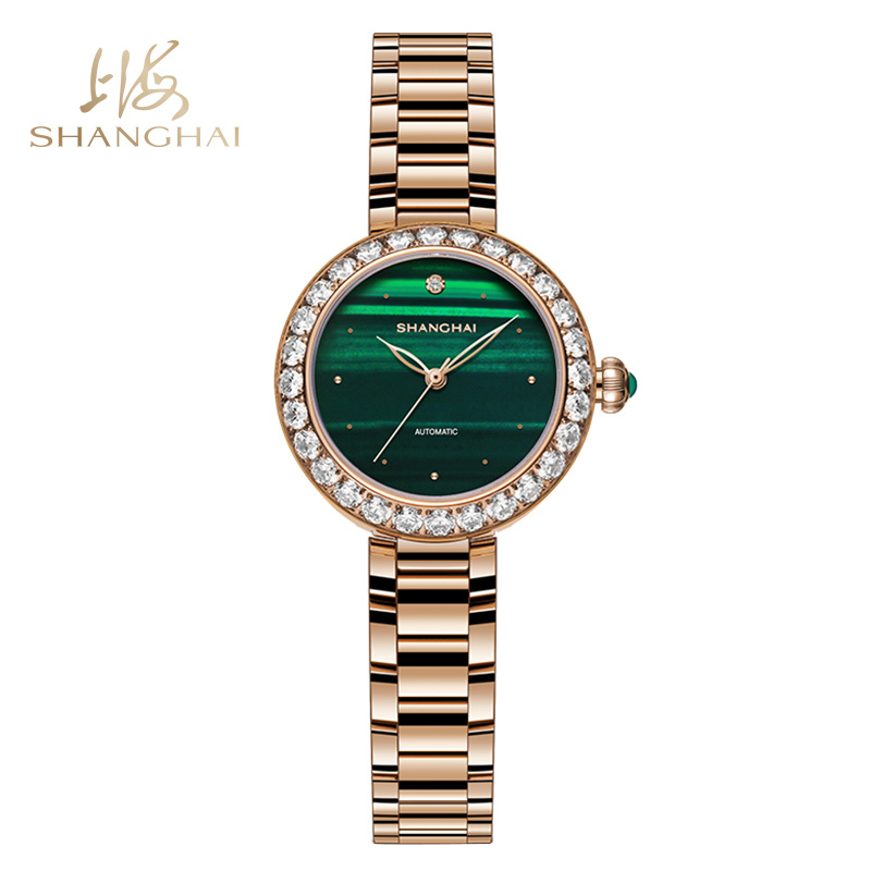商品SHANGHAI WATCH | 国民系列 玲珑 时尚潮流镶钻 自动上链机械女士腕表颜色绿盘