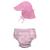 颜色: Light Pink Pinstripe, green sprouts | Toddler Boys or Toddler Girls Snap Swim Diaper and Flap Hat, 2 Piece Set
