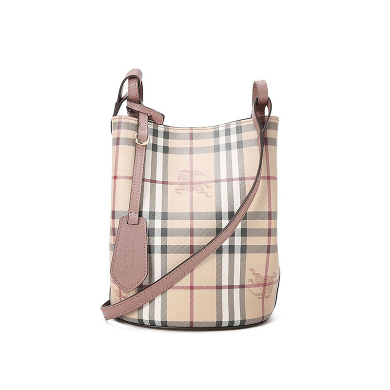 商品第1个颜色藕粉色, Burberry | 【现货】博柏利经典格纹单肩包斜挎水桶包 两色可选