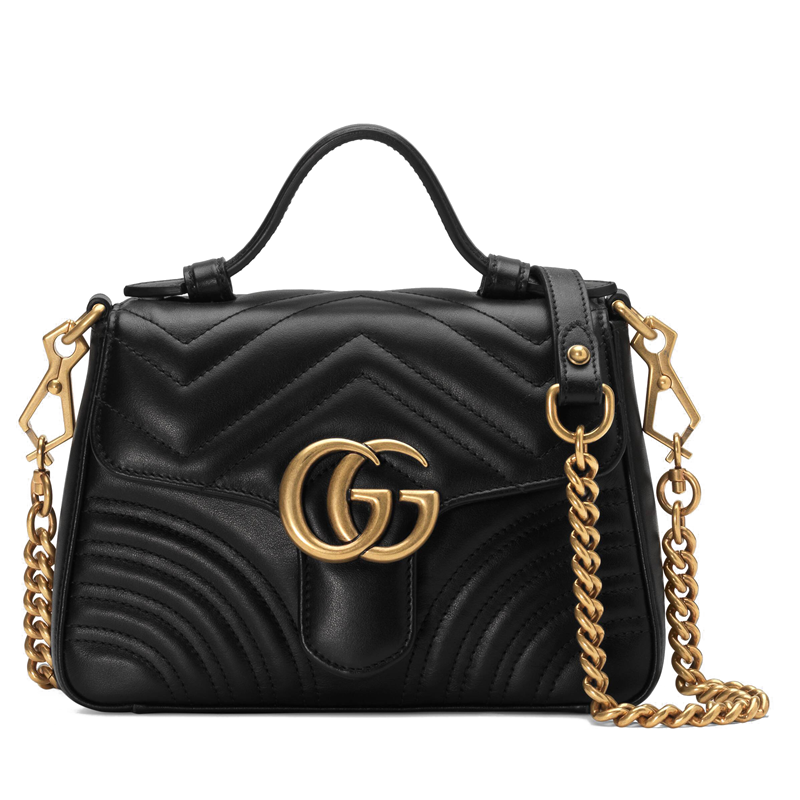 color 黑色, Gucci | GUCCI/古驰 GG Marmont女士迷你绗缝小牛皮链条手提单肩包（4色可选）