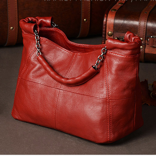 YeeCollene | 出口欧美版女包亚马逊女士包包2023新款手提真皮包头层牛皮女包链条包, 颜色 红色