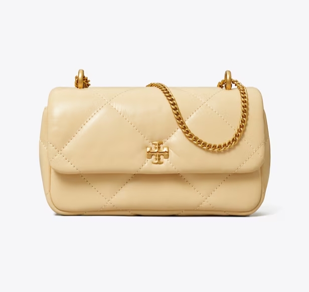 颜色: 香草冰激凌色, Tory Burch | 汤丽柏琦女款Kira 菱格形绗缝迷你翻盖肩背斜挎包 （香港仓发货）