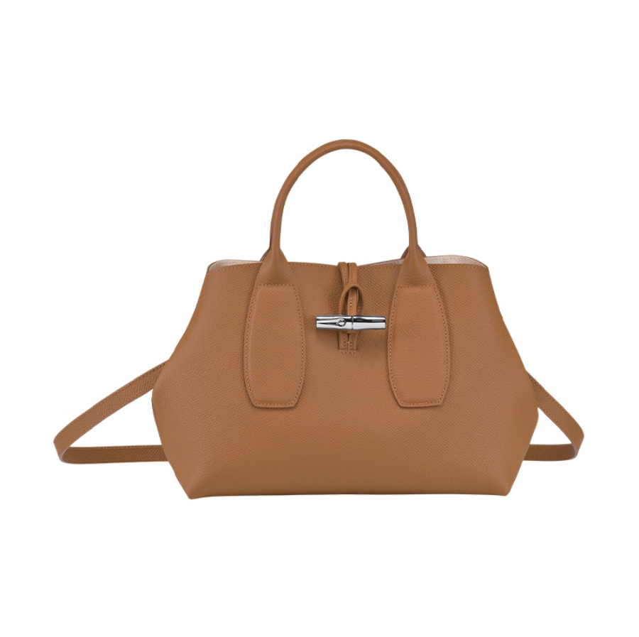 color 棕色10058 HPN 016, Longchamp | 【10月中旬发货】珑骧 LONGCHAMP新款女士ROSEAU系列30中号牛皮革竹节扣可拆卸肩带手提单肩斜挎包比格包 灰色棕色黑色10058 HPN P55