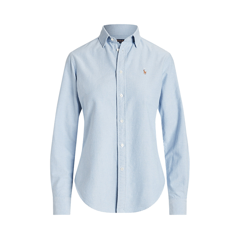 Ralph Lauren | 拉夫劳伦 女士纯棉饰有多色刺绣小马尖领长袖衬衫（2色可选）, 颜色蓝色