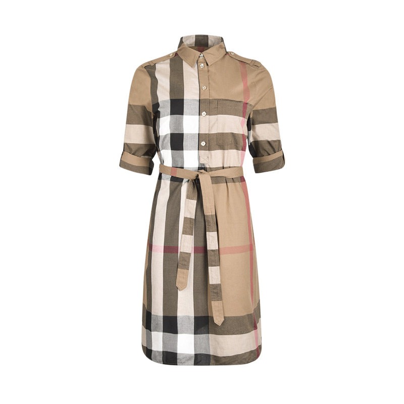 颜色: 英码-6, Burberry | 博柏利 Kelsey系列 女士典藏米色复古格纹连衣裙