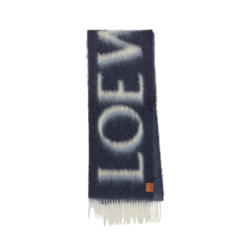Loewe | 罗意威 男女通用马海毛羊毛标志印花流苏边围巾, 颜色蓝色