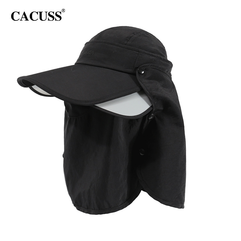 CACUSS | CACUSS夏季遮阳帽男全脸防晒帽防紫外线钓鱼帽吸汗透气女士户外帽-H008, 颜色黑色