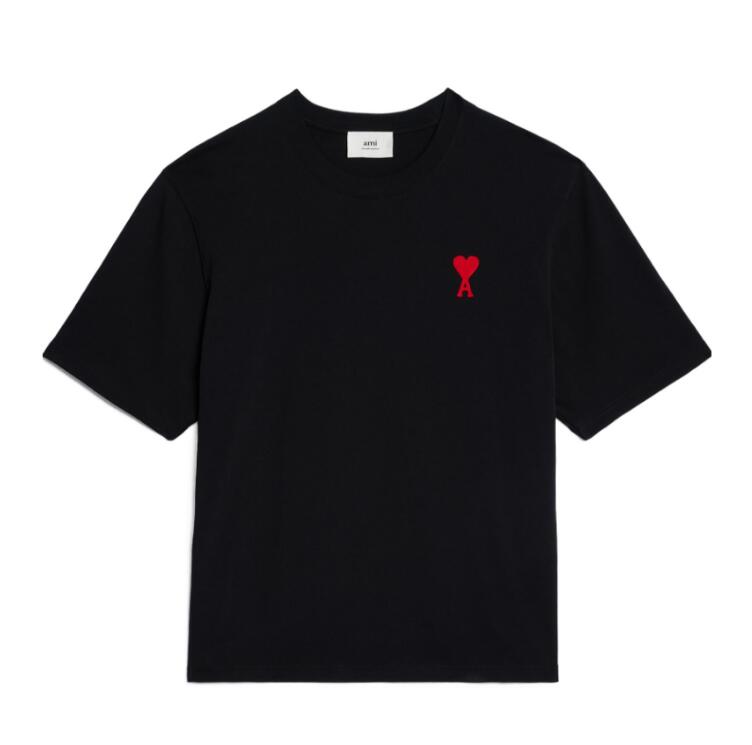 商品第1个颜色黑色, AMI | AMIPARIS 23新款纯色圆领套头短袖T恤男女同款（香港仓发货）