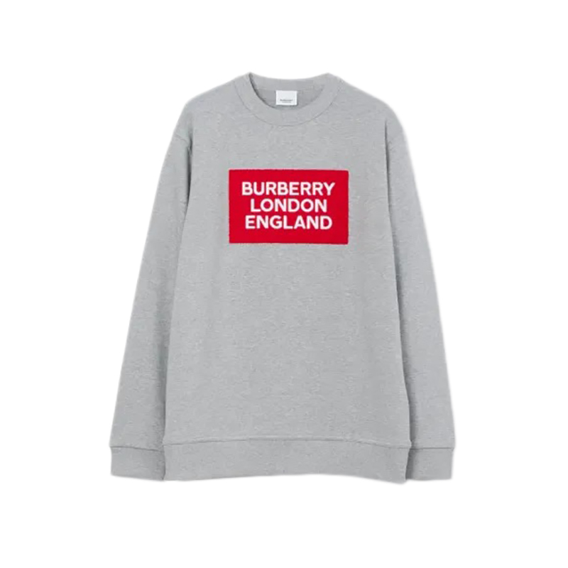 Burberry | BURBERRY/博柏利 男士灰色棉质红标志图宽松卫衣80694821, 颜色S