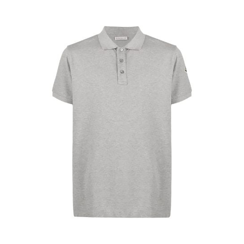颜色: 灰色, Moncler | 【现货】蒙克莱 男士黑色棉质微标贴扣领短袖polo衫F10918A7070084556999（四色可选） 侧贴标/胸前贴标