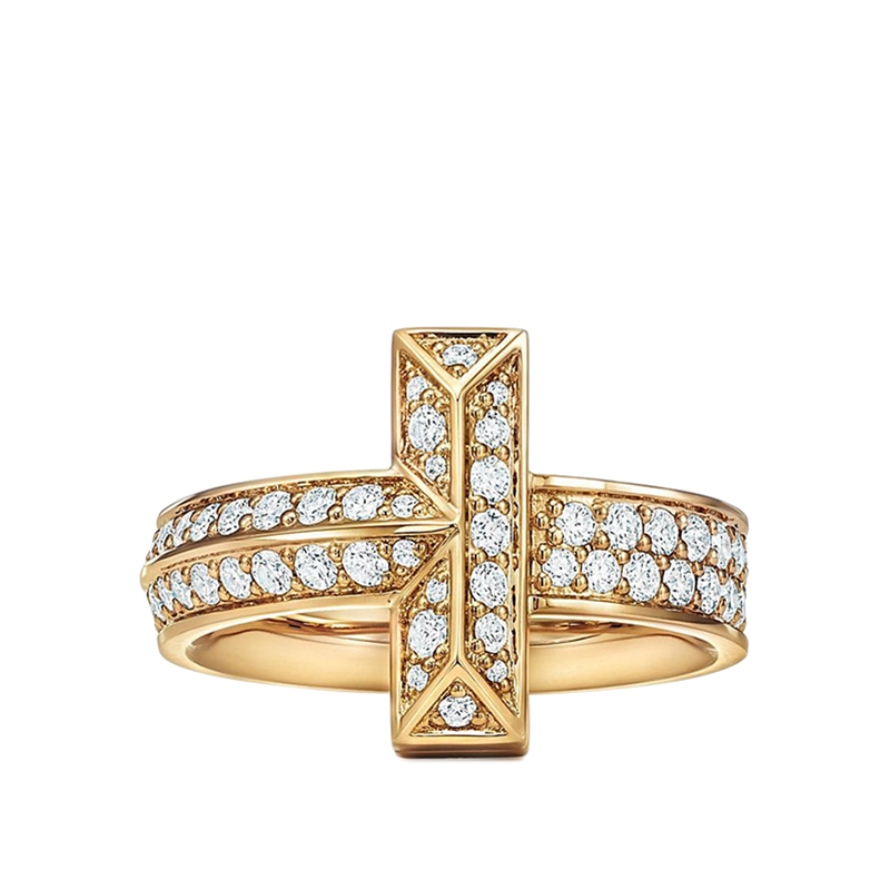 商品Tiffany & Co. |   Tiffany & Co./蒂芙尼 经典T1系列 18K金黄金镶嵌钻石4.2mm宽戒指婚戒GRP11525颜色金色 4.5