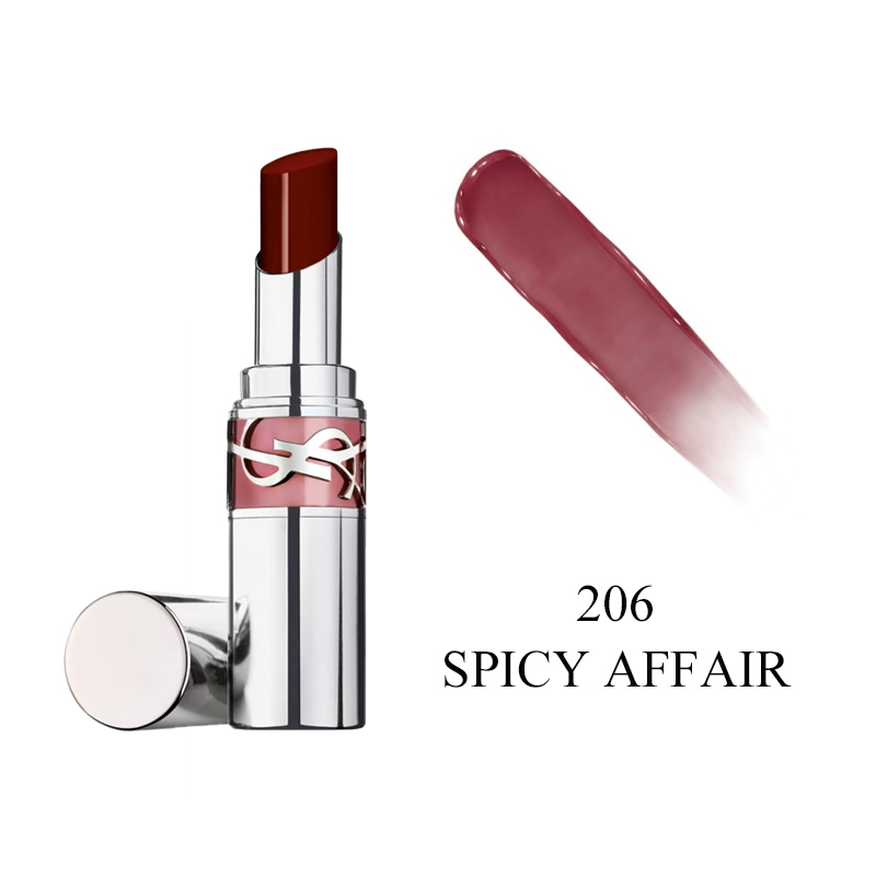 颜色: 206 SPICY AFFAIR, Yves Saint Laurent | 圣罗兰全新银管口红 水光玻璃唇滋润唇膏 2024新品