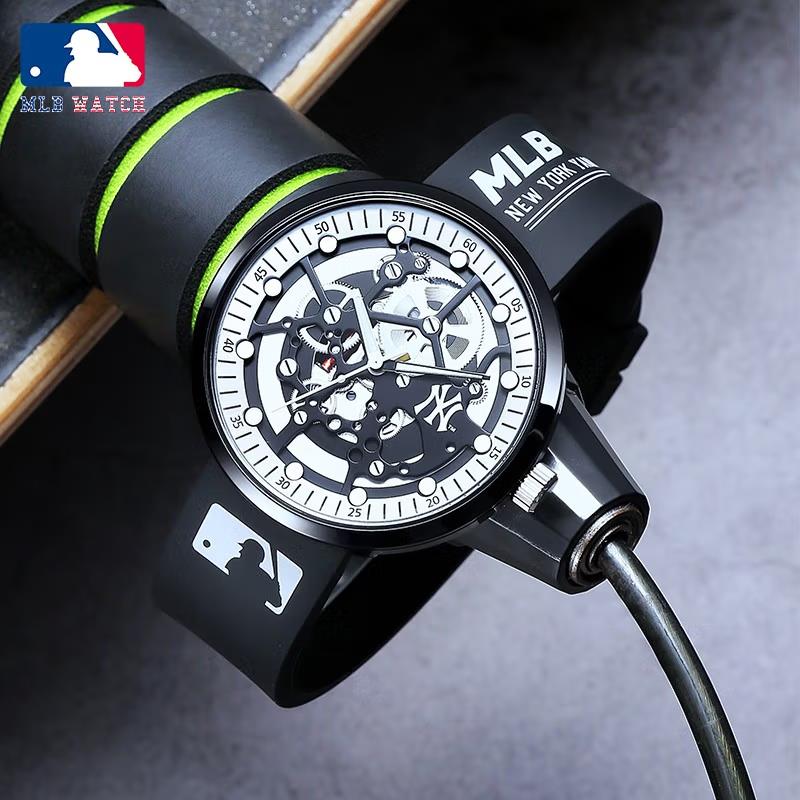 商品MLB | 时尚潮流中性学生欧美腕表镂空硅胶情侣防水石英表MLB-TP609颜色黑色