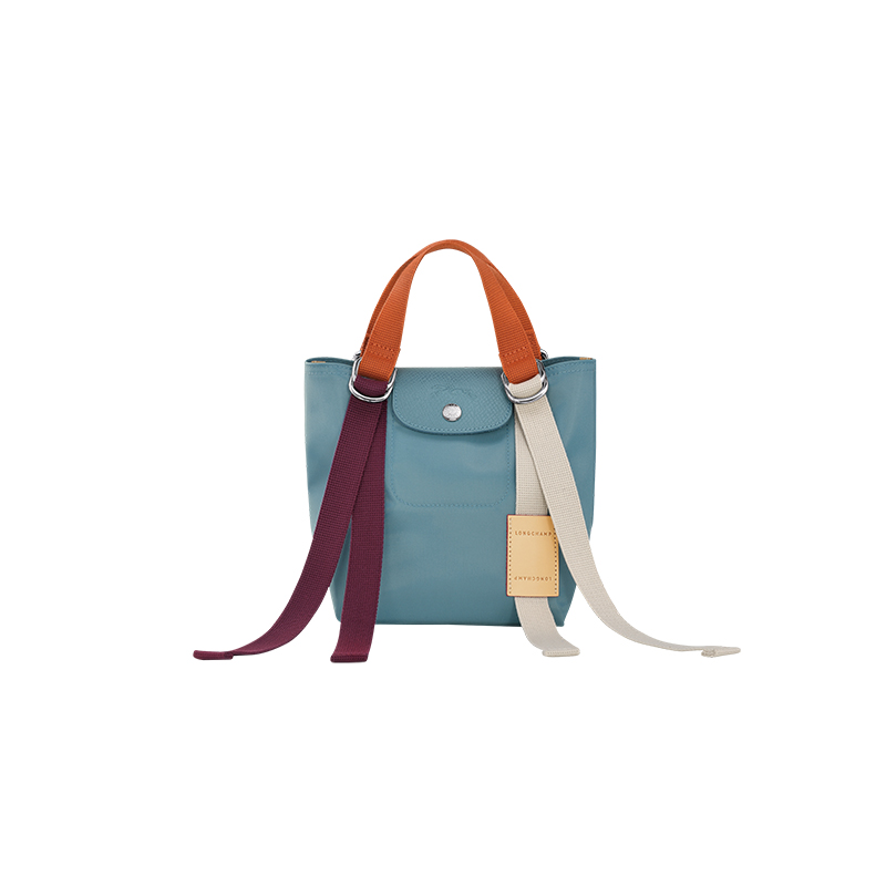 商品第6个颜色蓝色, Longchamp | 珑骧 女士帆布暗银色五金按扣开合饰有可调彩色节肩带迷你托特包（6色可选）