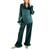 Linea Donatella | Women's Marabou Feather Satin Pajama Set, 颜色Green