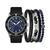 商品American Exchange | Men's Faux-Leather Strap Watch 44mm Gift Set颜色Black