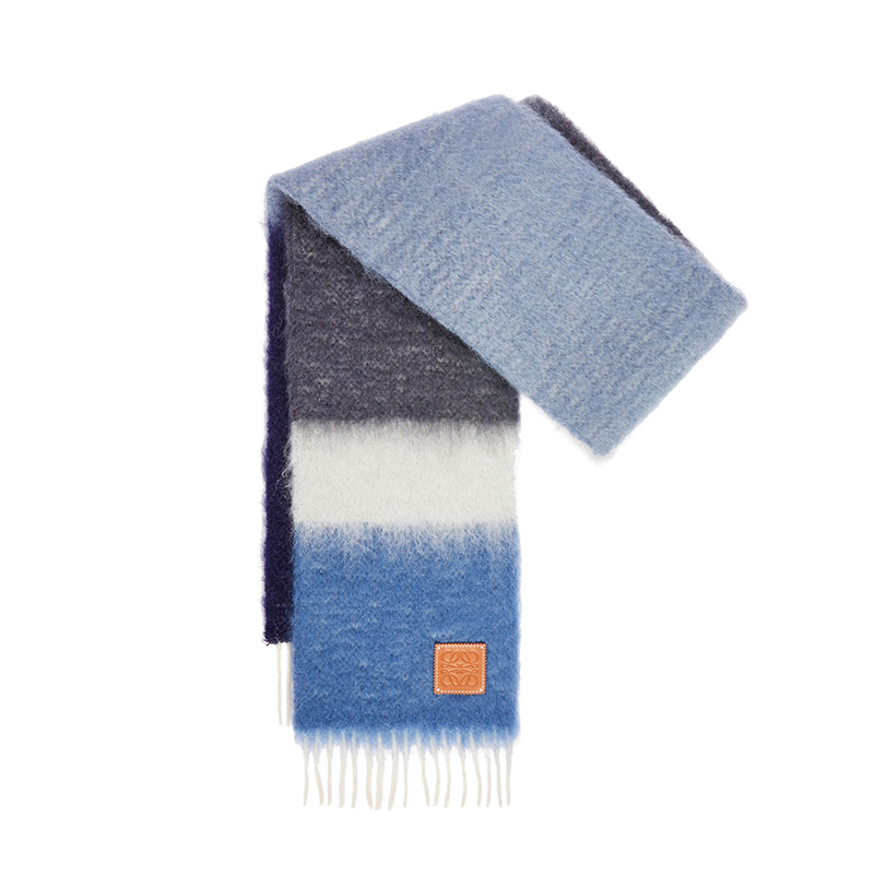 Loewe | 罗意威23新款 男女通用渐变马海毛羊毛皮标围巾（四色可选）, 颜色蓝色