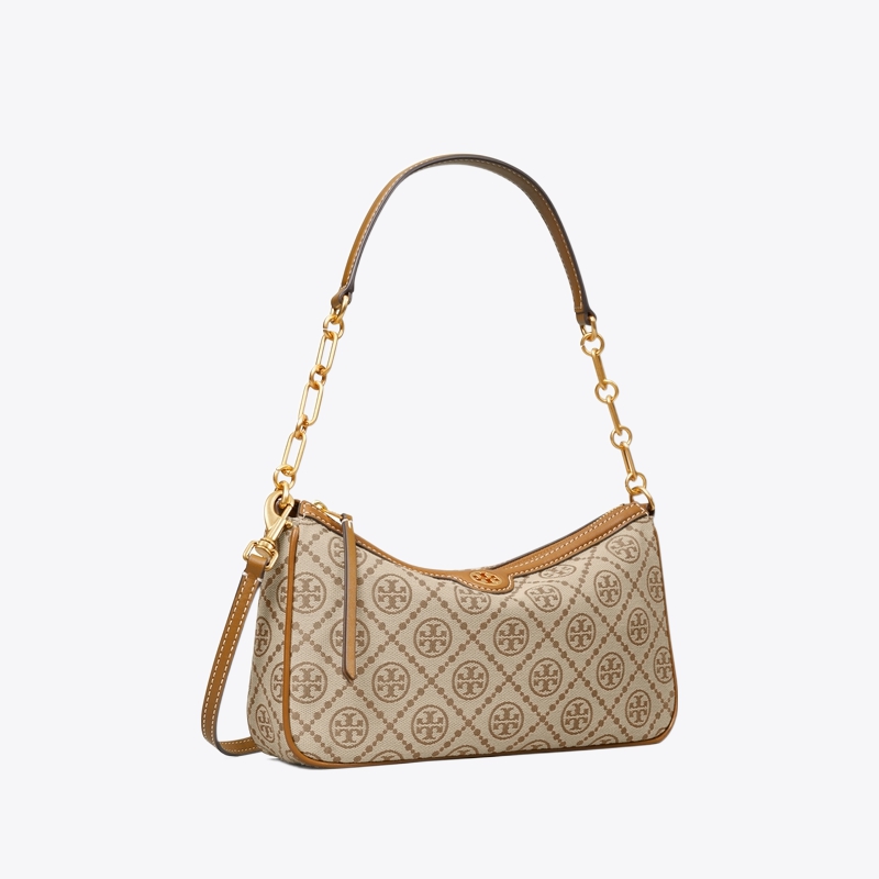 商品第1个颜色棕, Tory Burch | 【香港直邮】TORYBURCH汤丽柏琦 T MONOGRAM拉链斜挎腋下包 85137