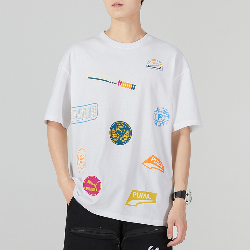 商品Puma | PRINT MIX BADGE TEE男女运动休闲短袖T恤颜色537795-02/白