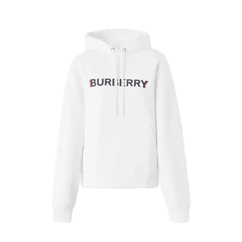 颜色: S, Burberry | BURBERRY/博柏利 女士白色棉质徽标印休闲宽松连帽卫衣80526571
