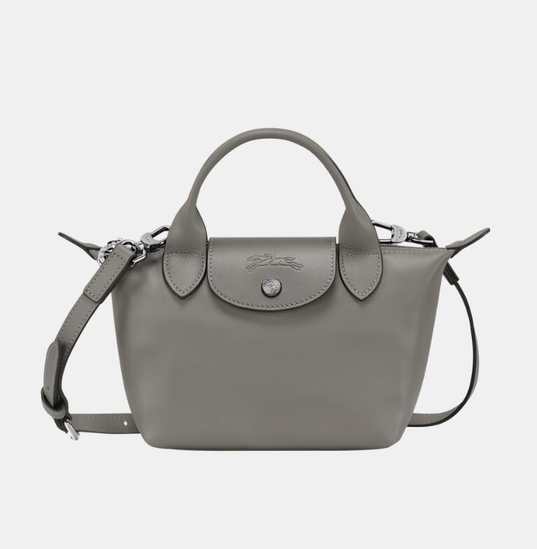 商品第1个颜色灰色L1500 987 P55, Longchamp | 珑骧 女士LE PLIAGE CUIR系列迷你短柄皮质手提包饺子包L1500 987（香港仓发货）