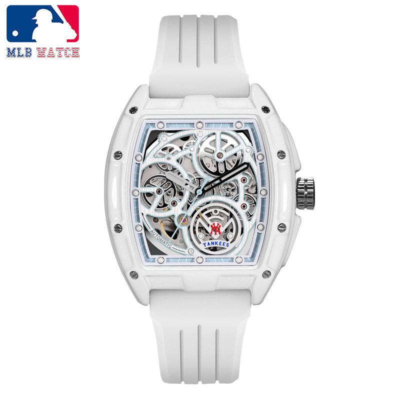 商品第1个颜色白色, MLB | 2022新款 MLB美职棒 潮牌硅胶手表 镂空全自动机械男士手表 防水学生情侣手表NY618