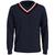 商品Tommy Hilfiger | Men's Signature Stripe Tipped Cricket V-Neck Sweater颜色Navy Heather