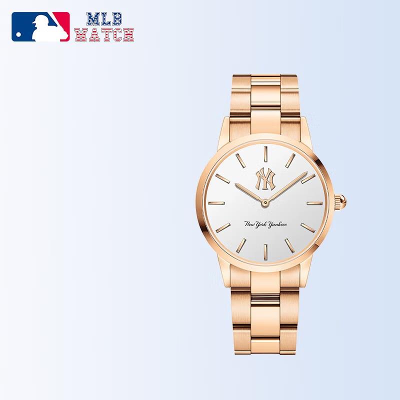 商品MLB | 欧美时尚防水石英表金色钢表带男女手表MLB-TP013颜色玫金白面.