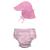 商品第1个颜色Light Pink Pinstripe, green sprouts | Toddler Boys or Toddler Girls Snap Swim Diaper and Flap Hat, 2 Piece Set