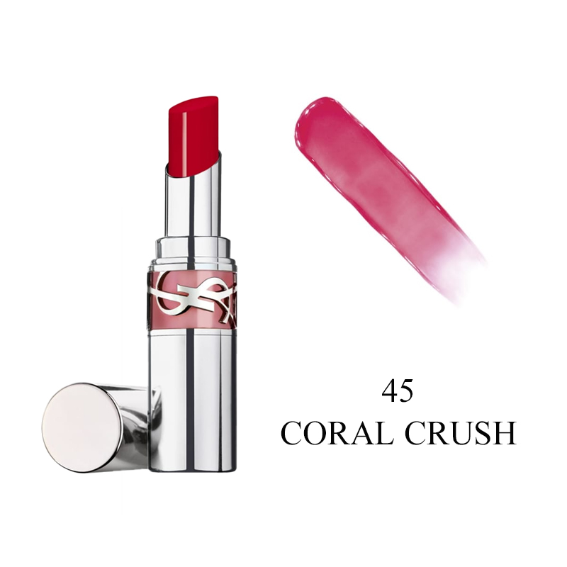 颜色: 45 CORAL CRUSH, Yves Saint Laurent | 圣罗兰全新银管口红 水光玻璃唇滋润唇膏 2024新品