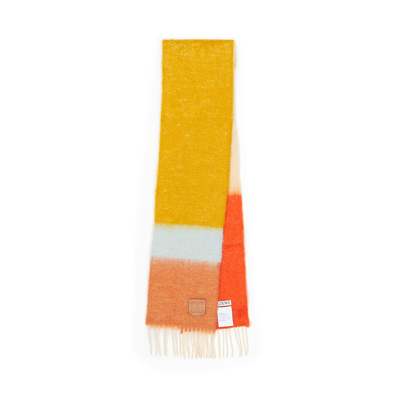 Loewe | 罗意威 男女通用拼接马海毛羊毛流苏边围巾（四色可选）, 颜色橘黄色