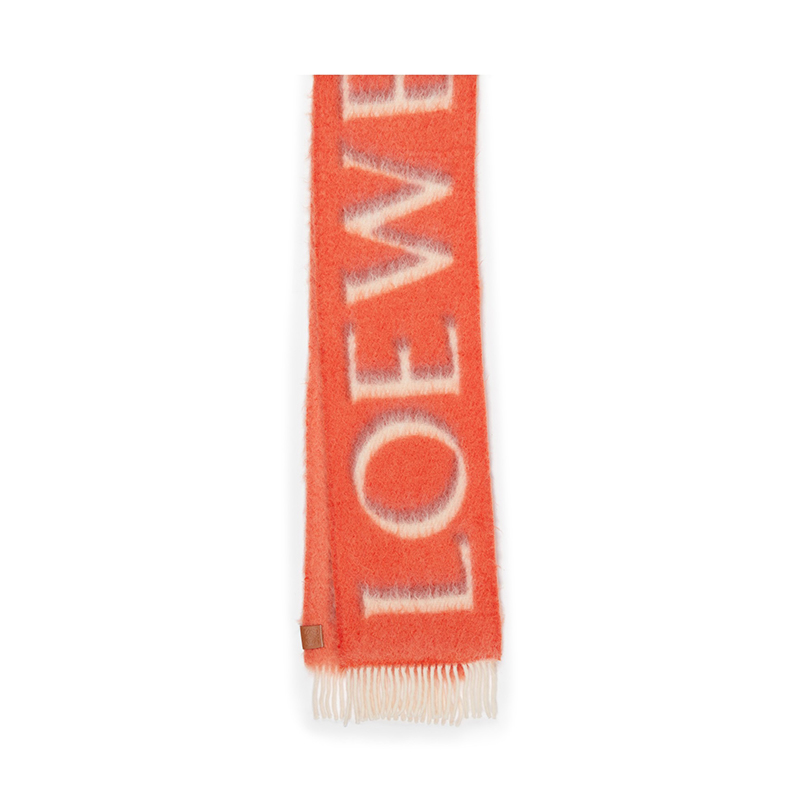 Loewe | 罗意威 男女通用马海毛羊毛标志印花流苏边围巾, 颜色橘色