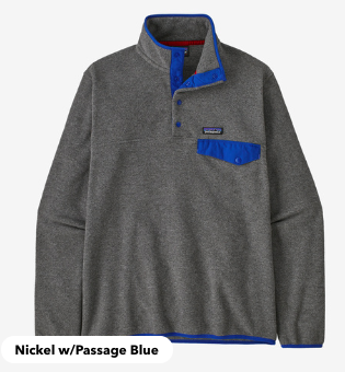 颜色: Nickel w/Passage Blue, Patagonia | 男士Synchilla® Snap-T® 抓绒套头衫 | Men's Lightweight Synchilla® Snap-T® Fleece Pullover