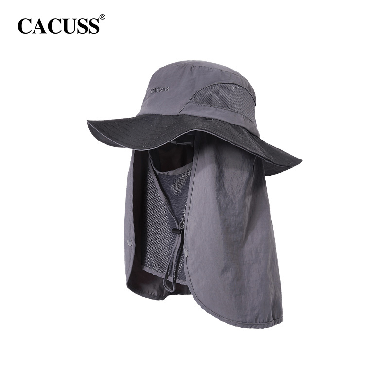 CACUSS | CACUSS夏季遮阳帽男全脸防晒帽防紫外线钓鱼帽吸汗透气女士户外帽-H008, 颜色灰色款