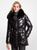 商品Michael Kors | Faux Fur Trim Chevron Quilted Nylon Belted Puffer Coat颜色BLACK