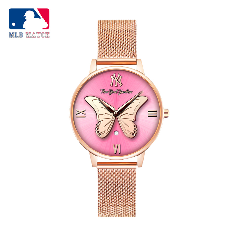 商品MLB | MLB美职棒潮牌手表 ins风女士钢带小表盘手表 学生防水女表SD028颜色浪漫樱花粉