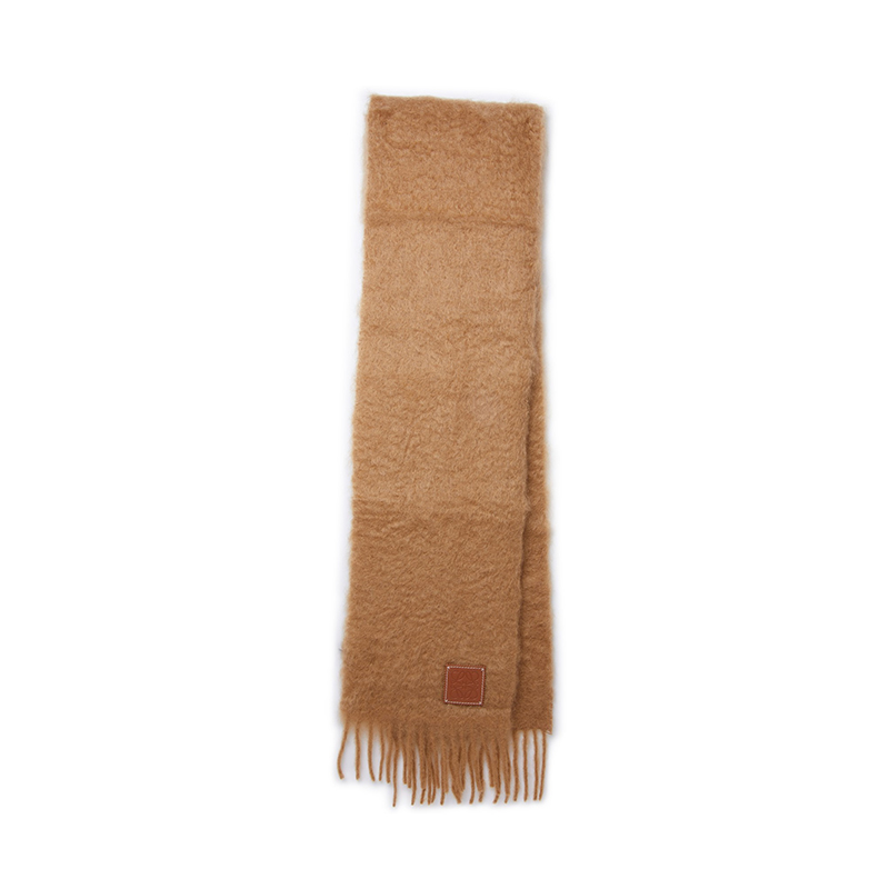 Loewe | 罗意威 男女通用马海毛羊毛徽标贴片流苏边围巾（五色可选）, 颜色驼色