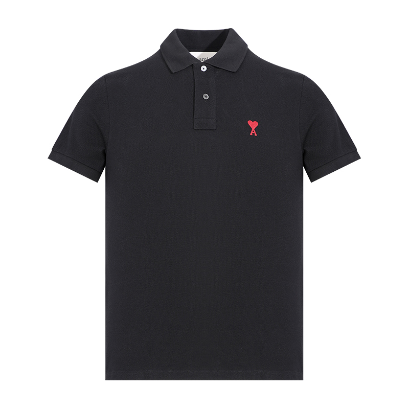 颜色: 黑色, AMI | AMIPARIS Logo字母印花Polo领修身短袖Polo衫 男女同款