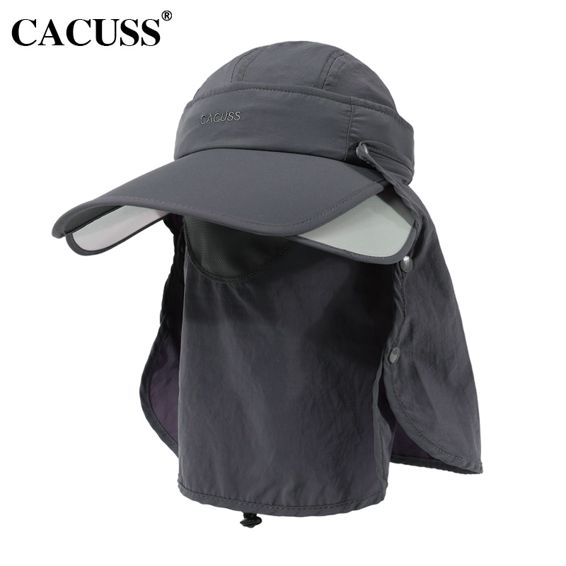 CACUSS | CACUSS夏季遮阳帽男全脸防晒帽防紫外线钓鱼帽吸��汗透气女士户外帽-H008, 颜色灰色
