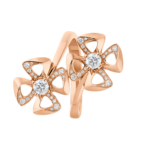 商品BVLGARI |   BVLGARI/宝格丽 Fiorever 系列 18克拉玫瑰金镶嵌钻石四瓣花朵戒指 357144颜色玫瑰金色 49号