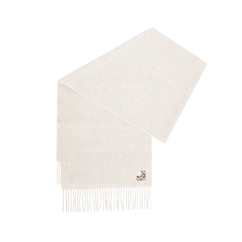 Loewe | 罗意威23新款 男女通用羊绒标志刺绣流苏围巾, 颜色米色