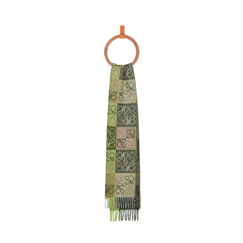 Loewe | 罗意威23新款 男女通用羊毛羊绒格纹图双面围巾（两色可选）, 颜色绿色
