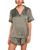 颜色: Petite Batik Smokey Olive/Ivory, Eberjey | Inez Printed Washable Silk Short Pajama Set