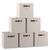 颜色: beige, Ornavo Home | Foldable Linen Storage Cube Bin with Leather Handles - Set of 6