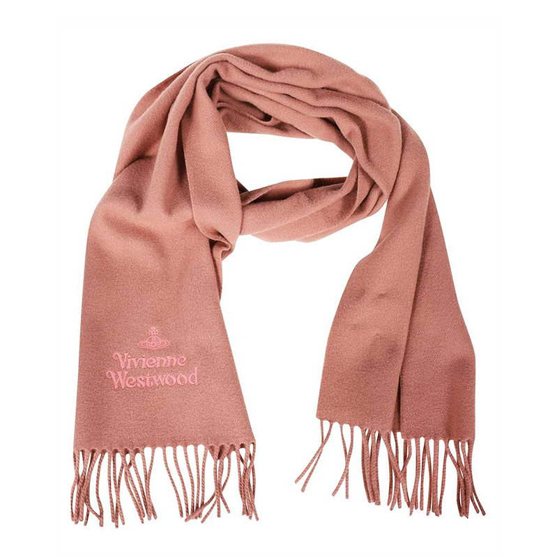 Vivienne Westwood | VIVIENNE WESTWOOD/西太后 女桃粉色羊毛标志刺绣流苏围巾, 颜色桃粉色