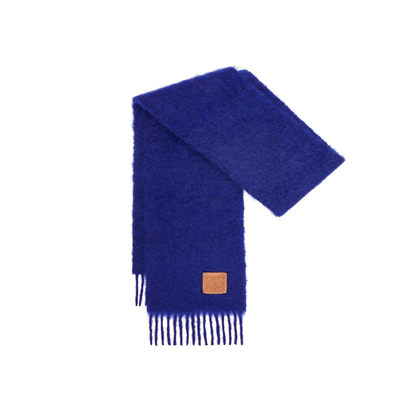 Loewe | 罗意威23新款 男女通用马海毛羊毛带皮革标围巾（三色可选）, 颜色午夜蓝