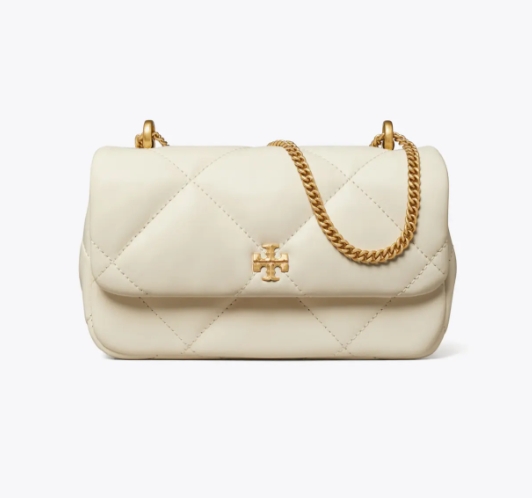 颜色: 暖白色, Tory Burch | 汤丽柏琦女款Kira 菱格形绗缝迷你翻盖肩背斜挎包 （香港仓发货）