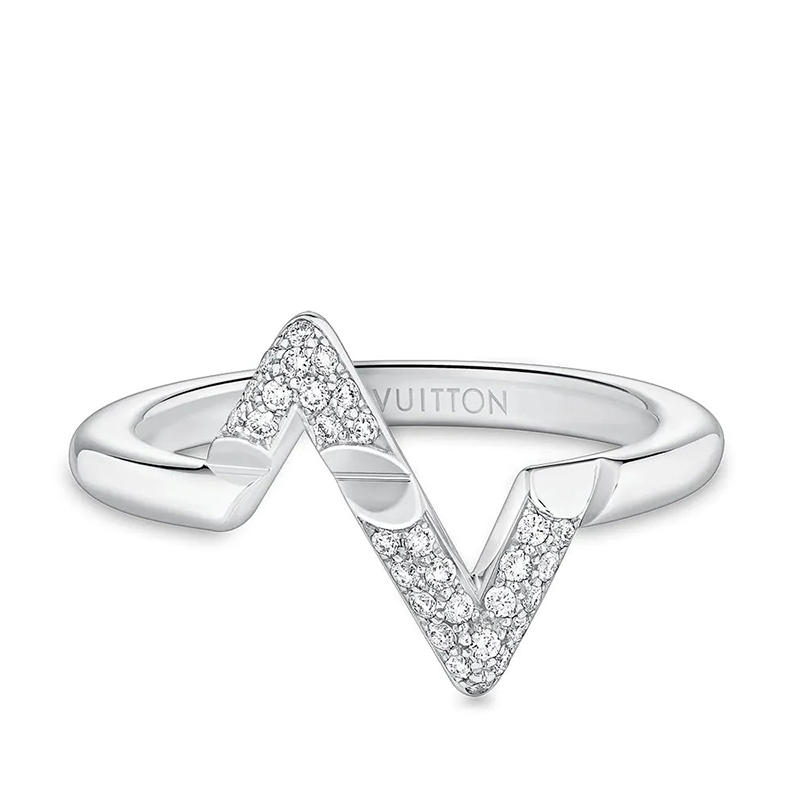 color 白金 , Louis Vuitton | 预售十天 Louis Vuitton/路易威登 22春夏新款Volt系列 18K金白金徽标字母组合造型镶嵌钻石戒指Q9Q31D